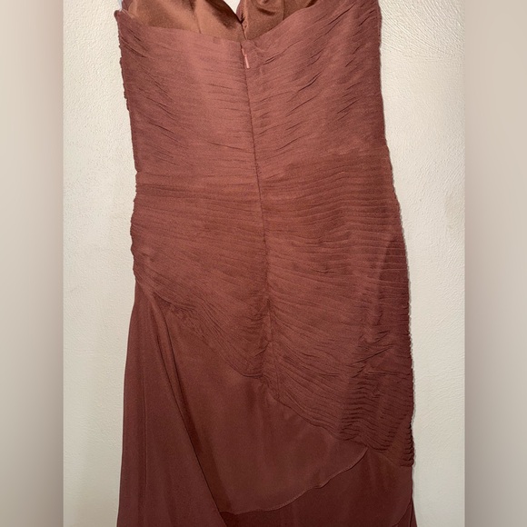 Formal Strapless Ruched Chocolate Brown Evening Dress Ruching Ruffles - Picture 4 of 7